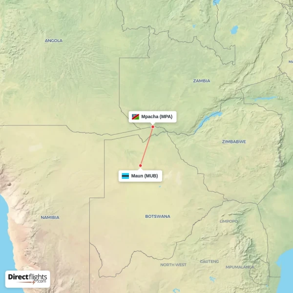 Mpacha - Maun direct flight map