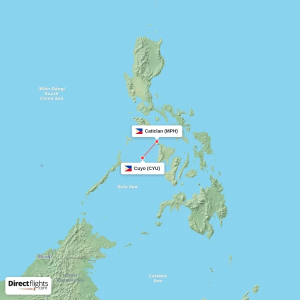 Caticlan - Cuyo direct flight map