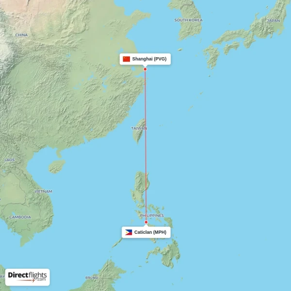 Caticlan - Shanghai direct flight map