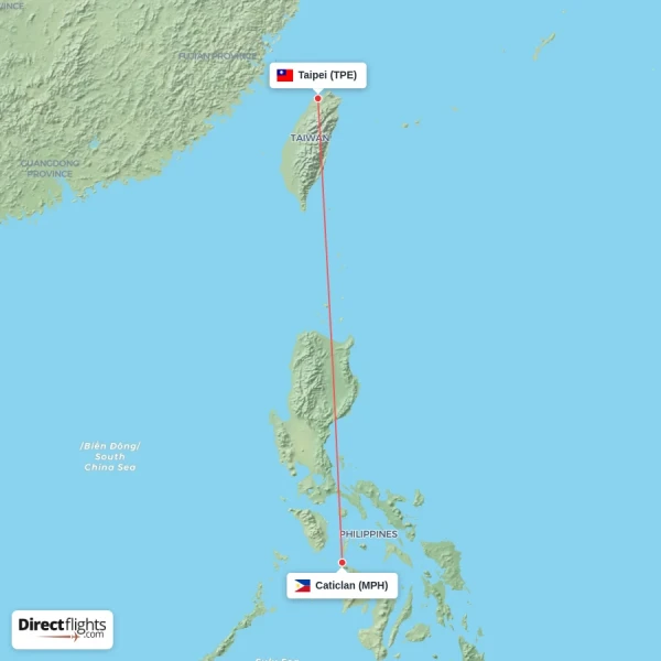 Caticlan - Taipei direct flight map