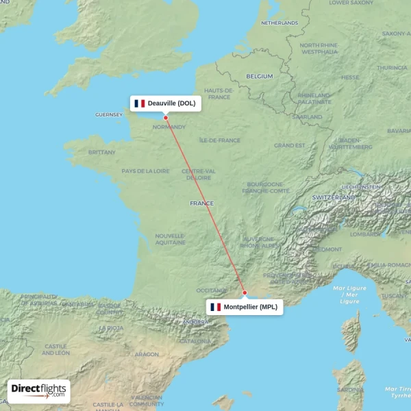 Montpellier - Deauville direct flight map