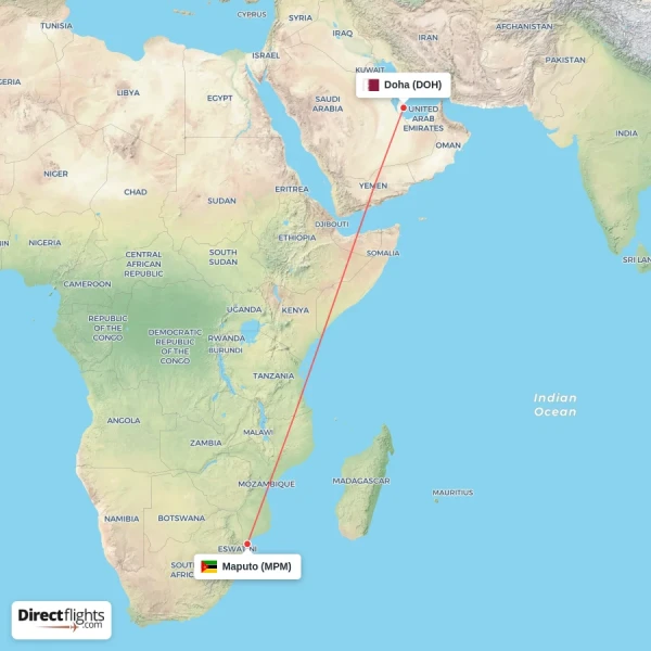 Maputo - Doha direct flight map