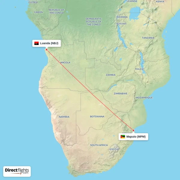 Maputo - Luanda direct flight map