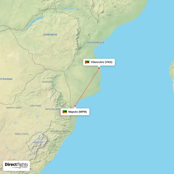 Maputo - Vilanculos direct flight map