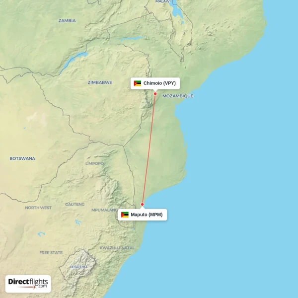 Maputo - Chimoio direct flight map