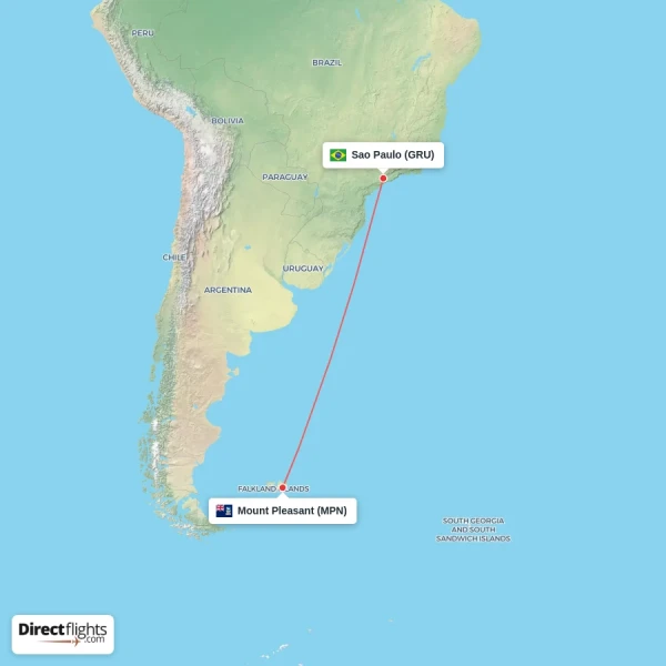 Mount Pleasant - Sao Paulo direct flight map