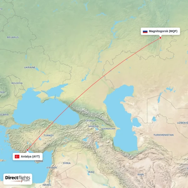 Magnitogorsk - Antalya direct flight map