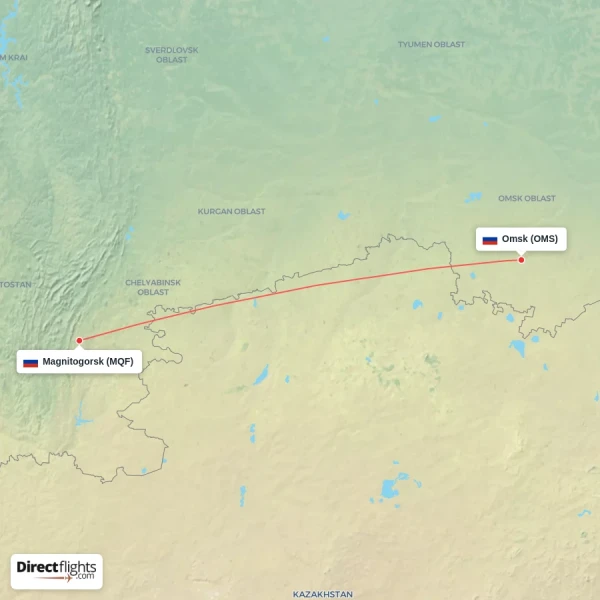 Magnitogorsk - Omsk direct flight map