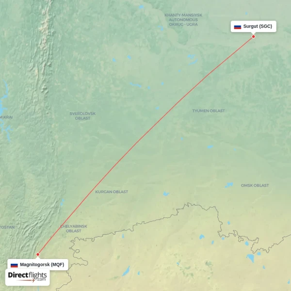 Magnitogorsk - Surgut direct flight map