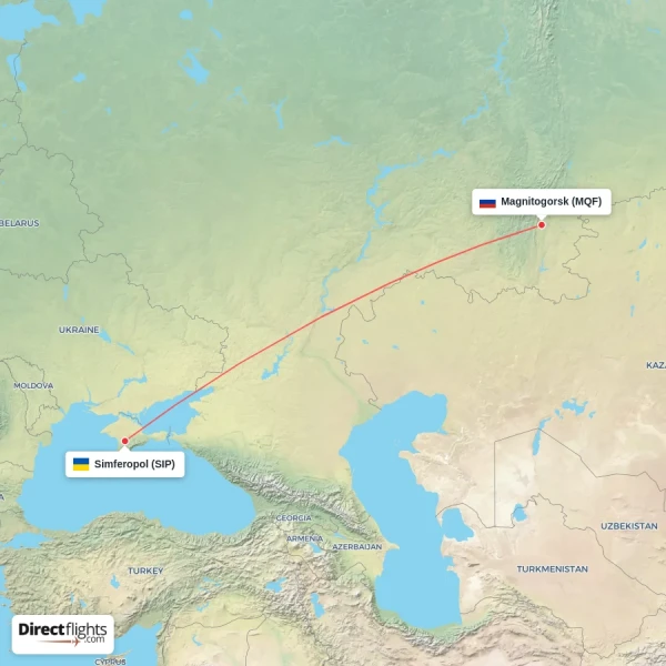 Magnitogorsk - Simferopol direct flight map