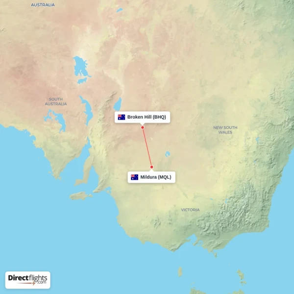 Mildura - Broken Hill direct flight map