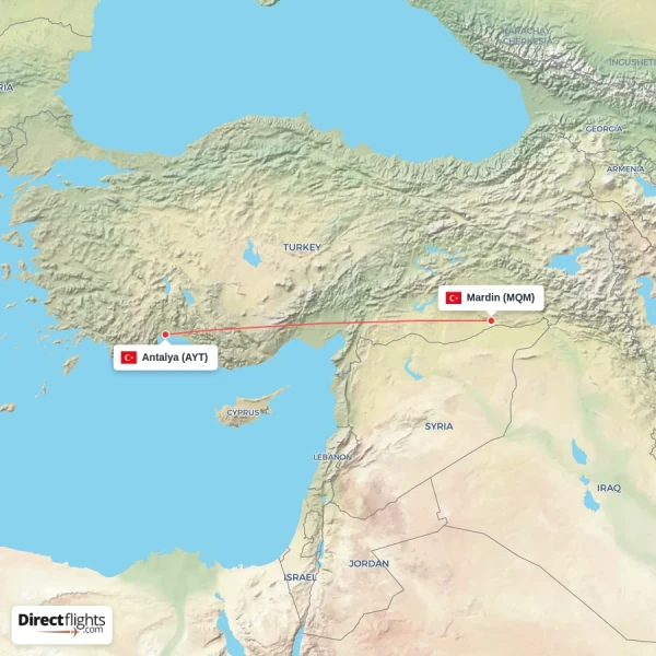 Mardin - Antalya direct flight map