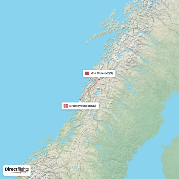 Mo i Rana - Bronnoysund direct flight map