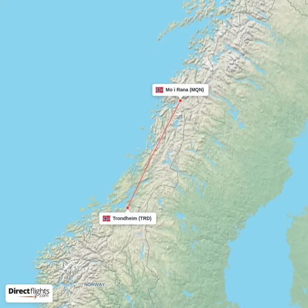 Mo i Rana - Trondheim direct flight map