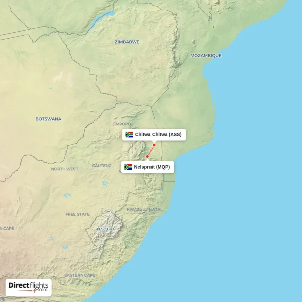 Nelspruit - Chitwa Chitwa direct flight map