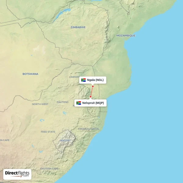 Nelspruit - Ngala direct flight map