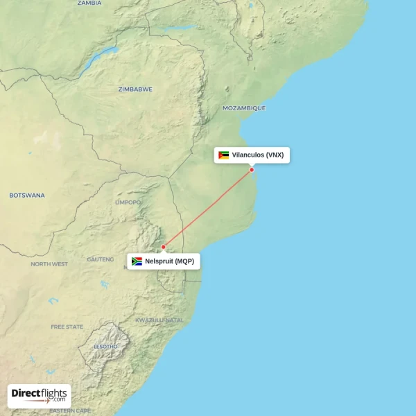 Nelspruit - Vilanculos direct flight map