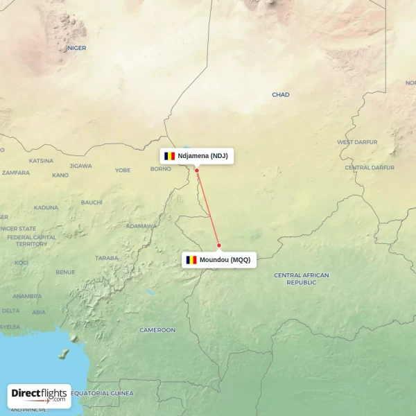 Moundou - Ndjamena direct flight map