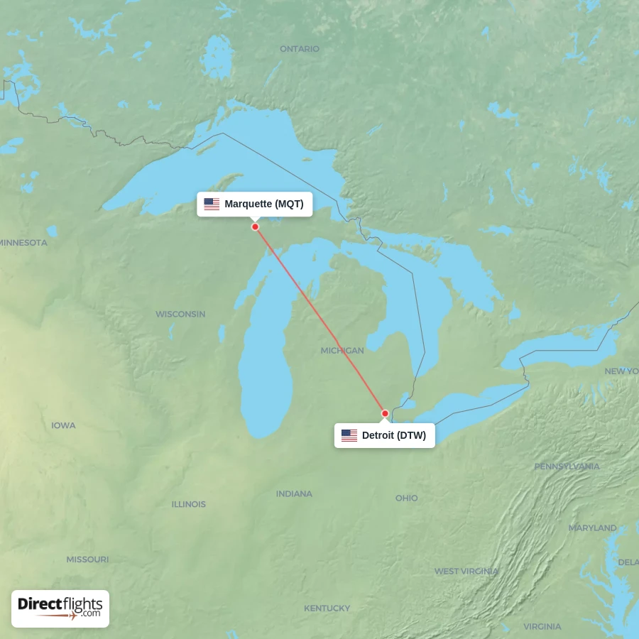 MQT - DTW route map