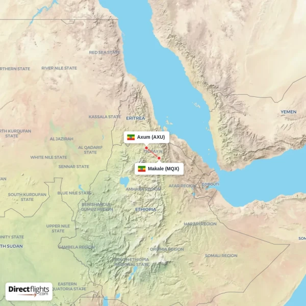 Makale - Axum direct flight map