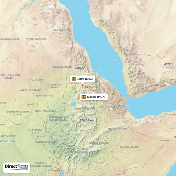 Makale - Shire direct flight map