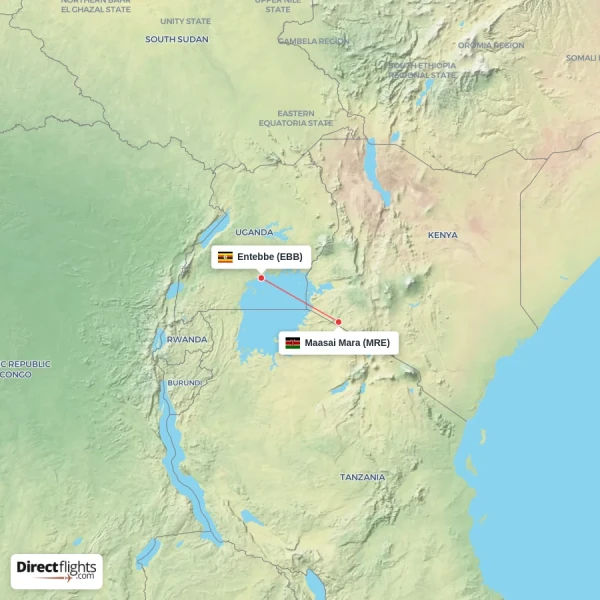 Maasai Mara - Entebbe direct flight map