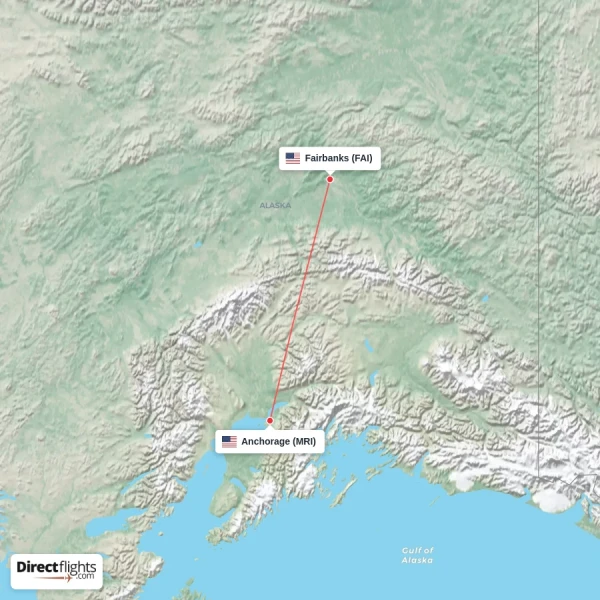 Anchorage - Fairbanks direct flight map