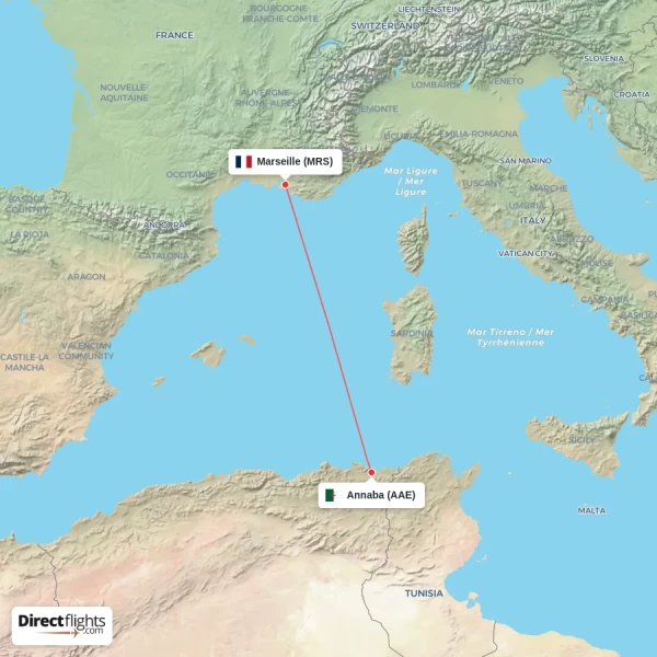 Marseille - Annaba direct flight map