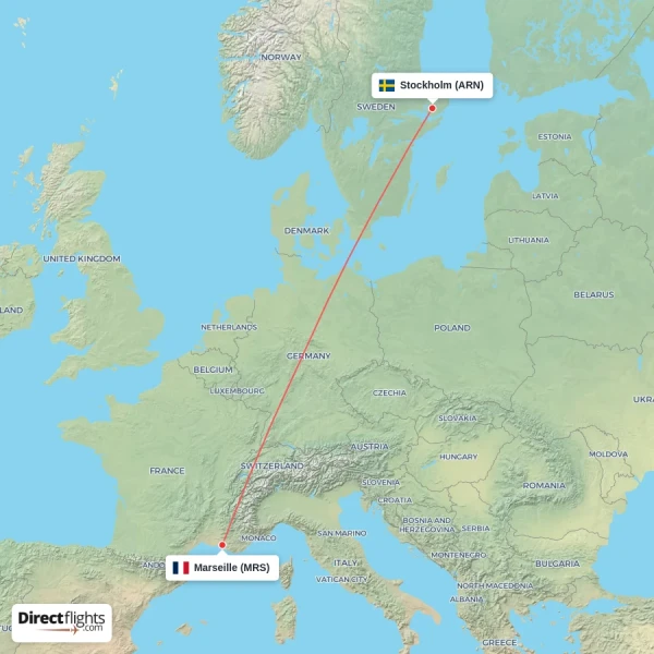 Marseille - Stockholm direct flight map