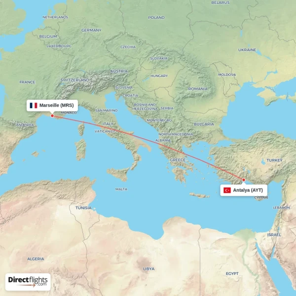 Marseille - Antalya direct flight map