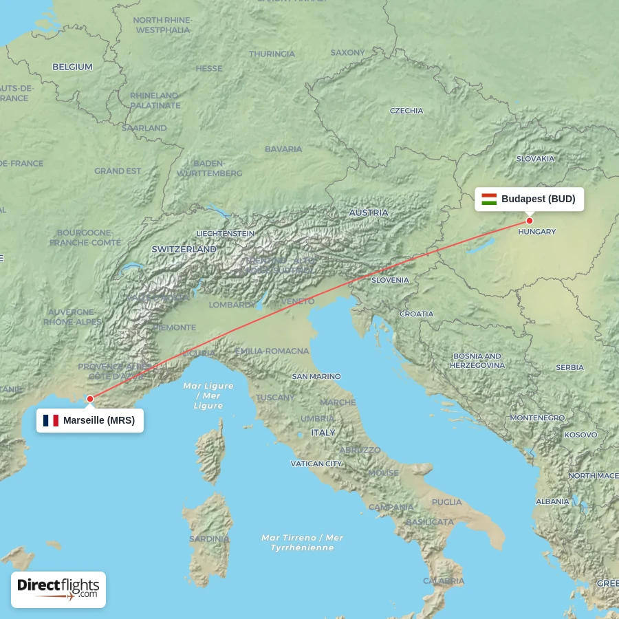 MRS - BUD route map
