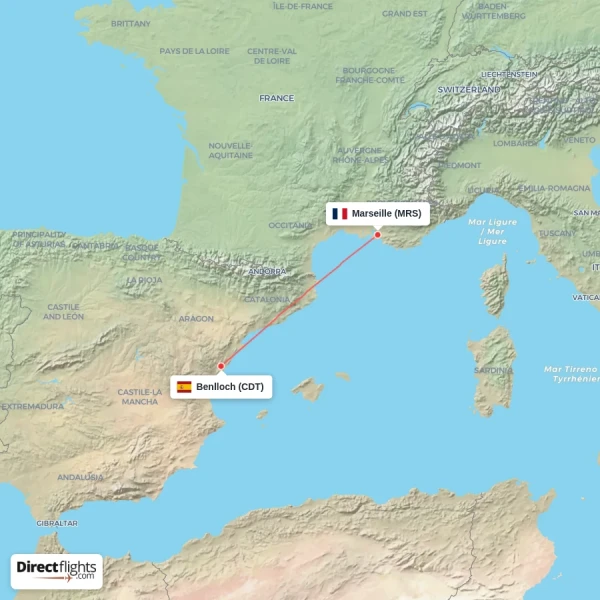 Marseille - Benlloch direct flight map