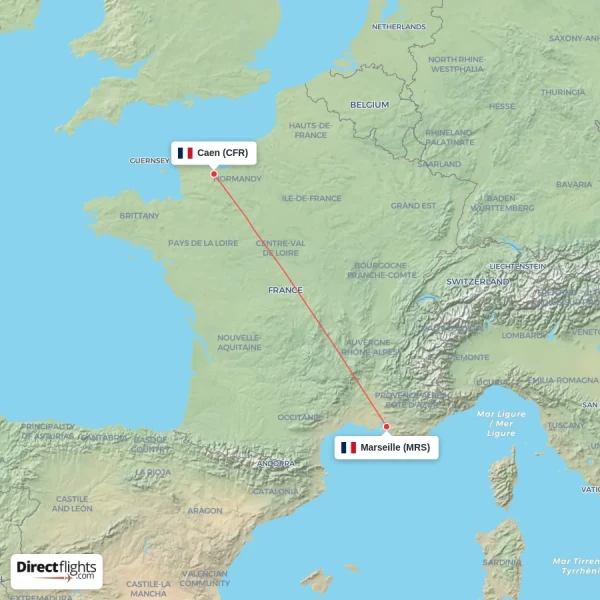 Marseille - Caen direct flight map