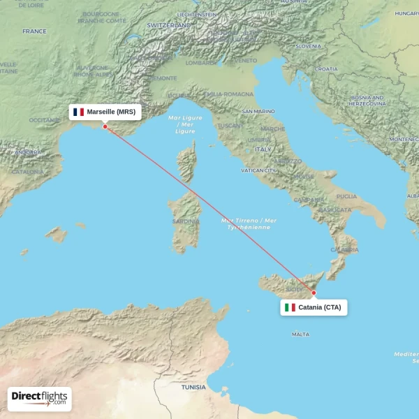 Marseille - Catania direct flight map