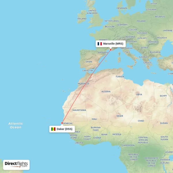 Marseille - Dakar direct flight map