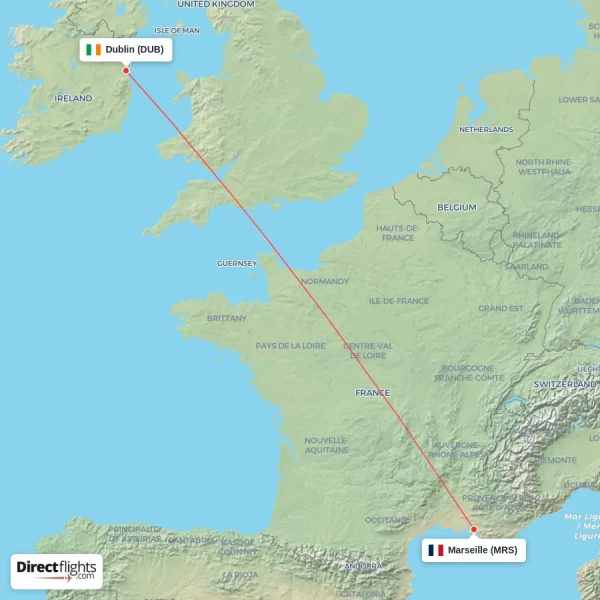 Marseille - Dublin direct flight map