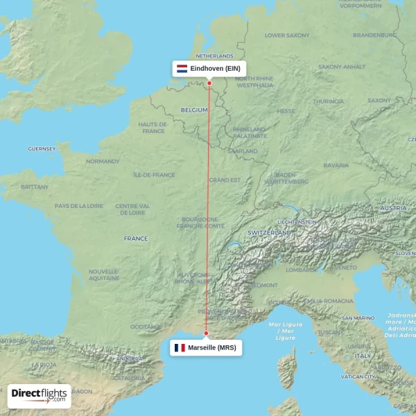 Marseille - Eindhoven direct flight map