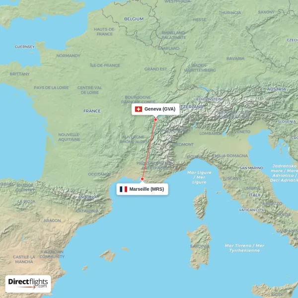 Marseille - Geneva direct flight map