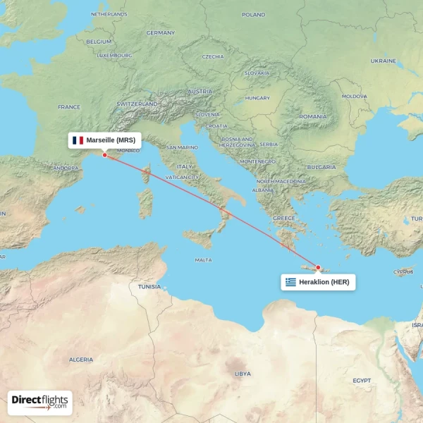 Marseille - Heraklion direct flight map