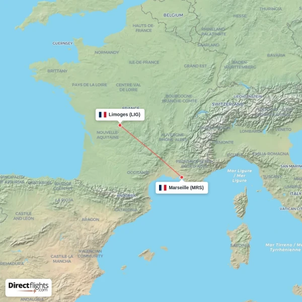 Marseille - Limoges direct flight map