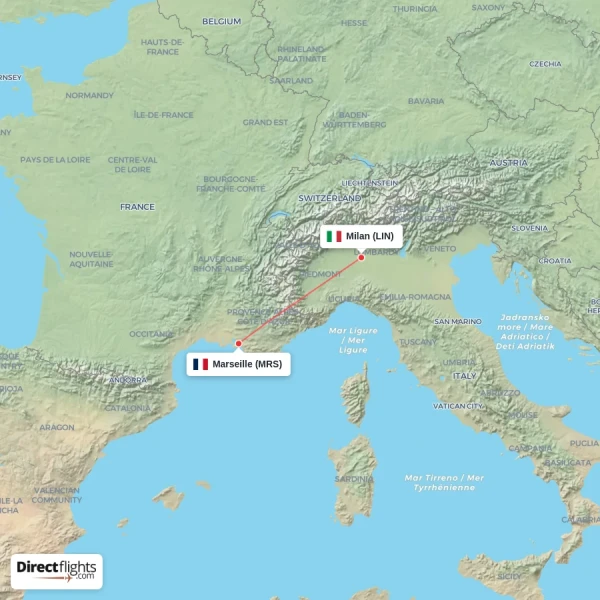 Marseille - Milan direct flight map