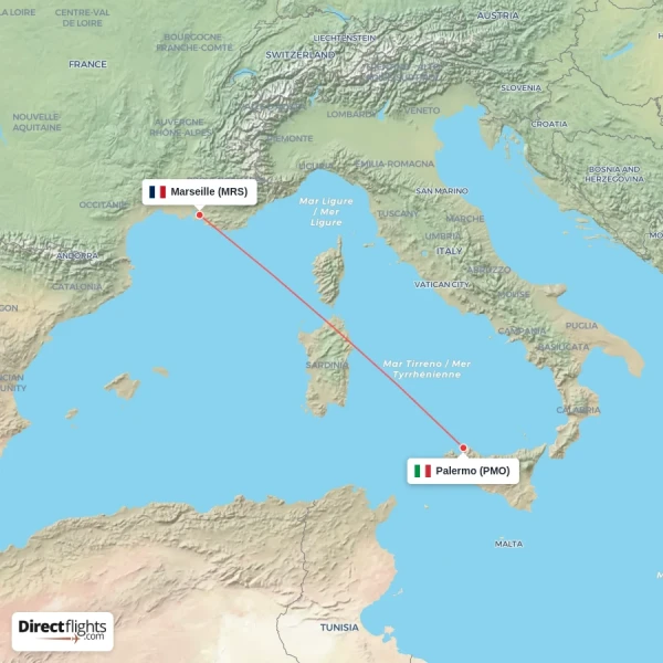Marseille - Palermo direct flight map