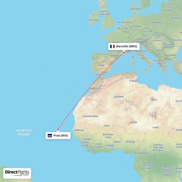 Marseille - Praia direct flight map