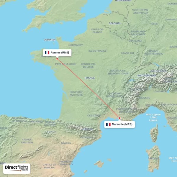 Marseille - Rennes direct flight map