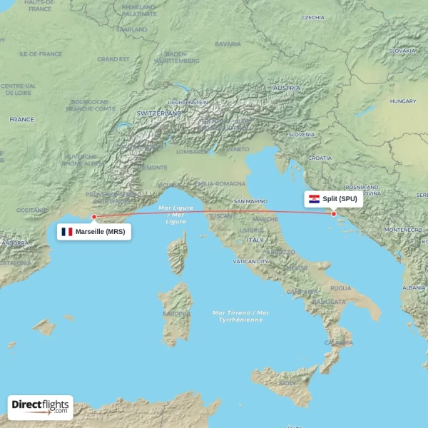 Marseille - Split direct flight map