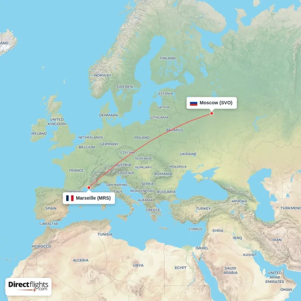 Marseille - Moscow direct flight map
