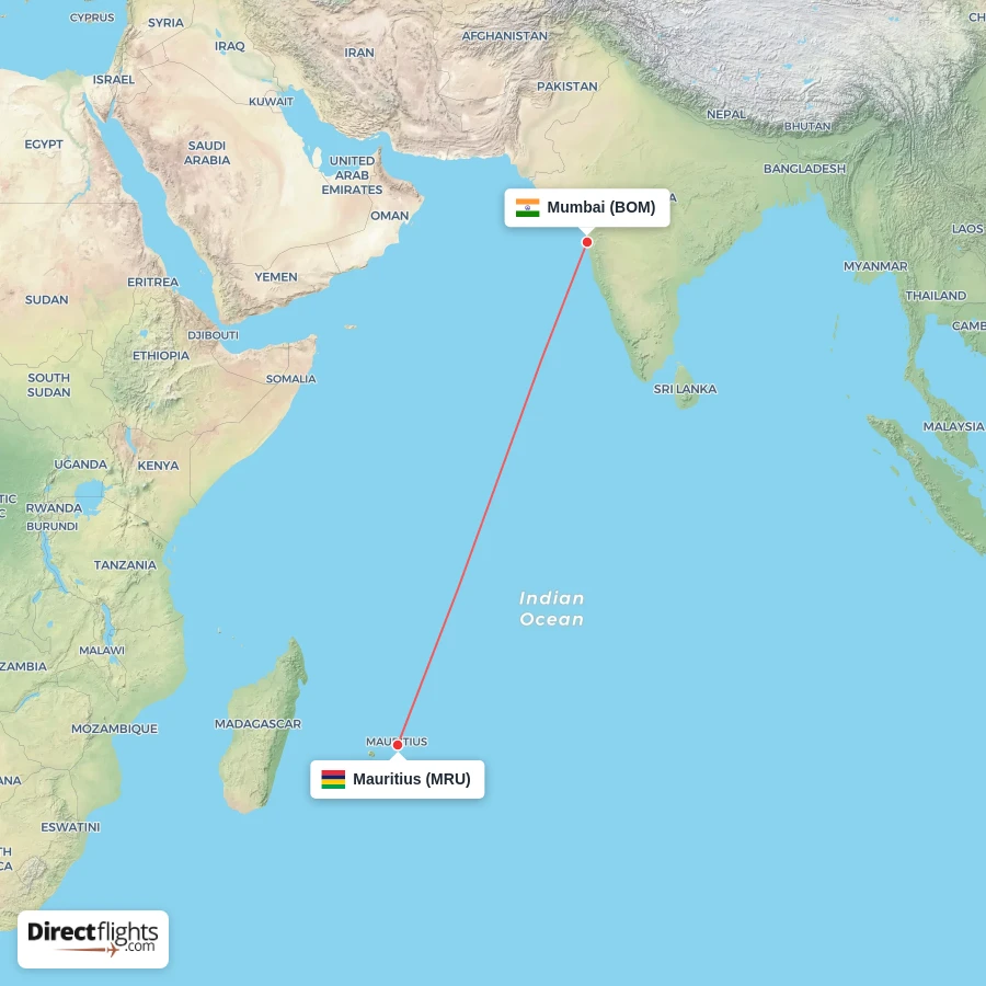 MRU - BOM route map