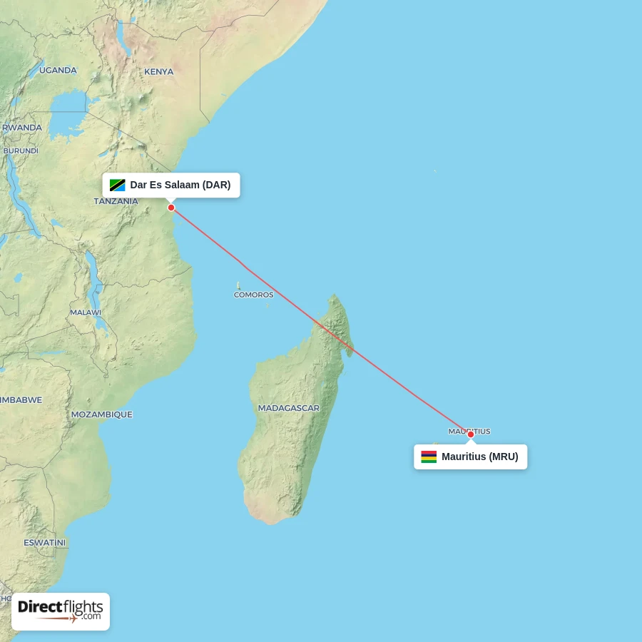 MRU - DAR route map