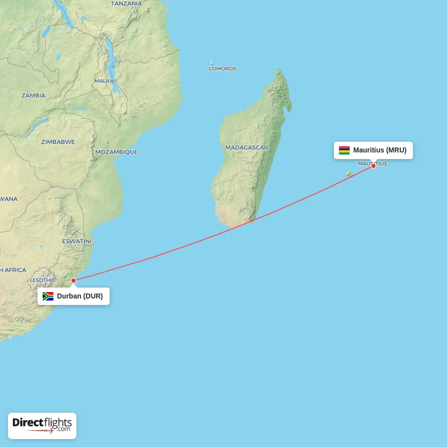 MRU - DUR route map
