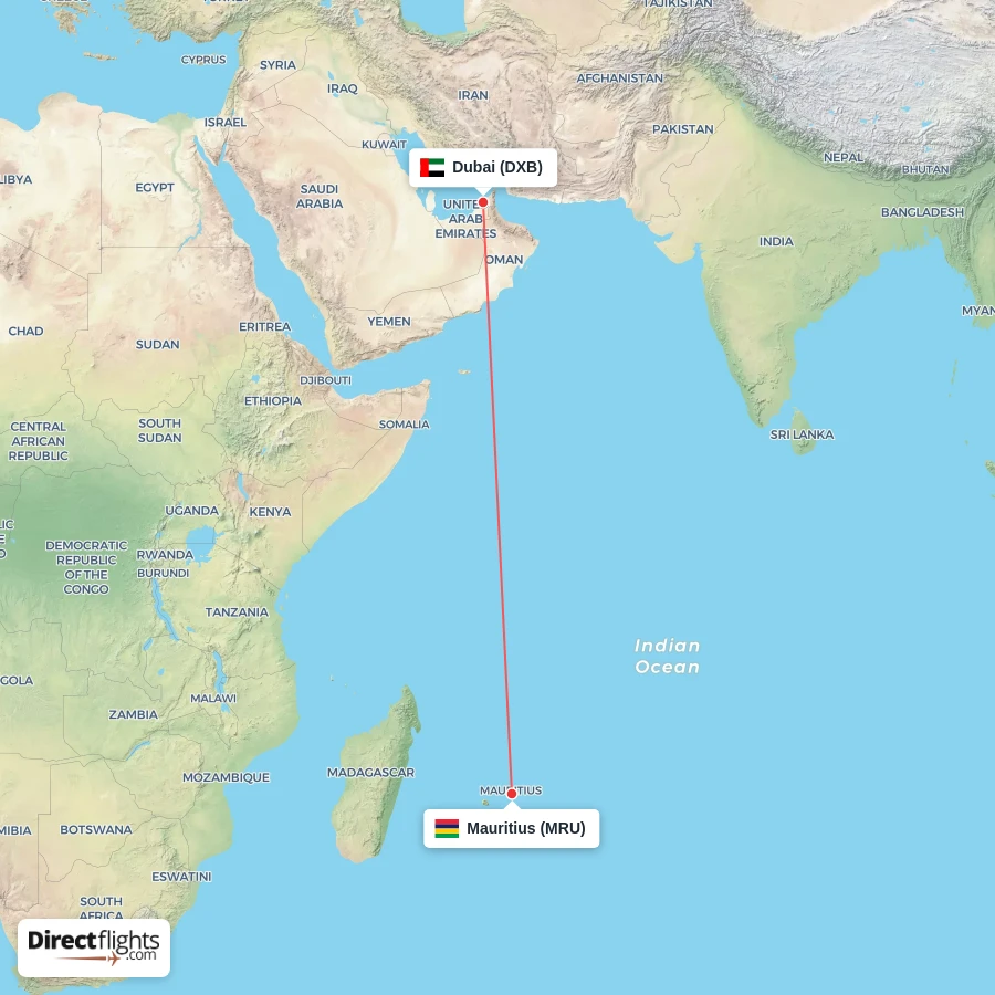 MRU - DXB route map